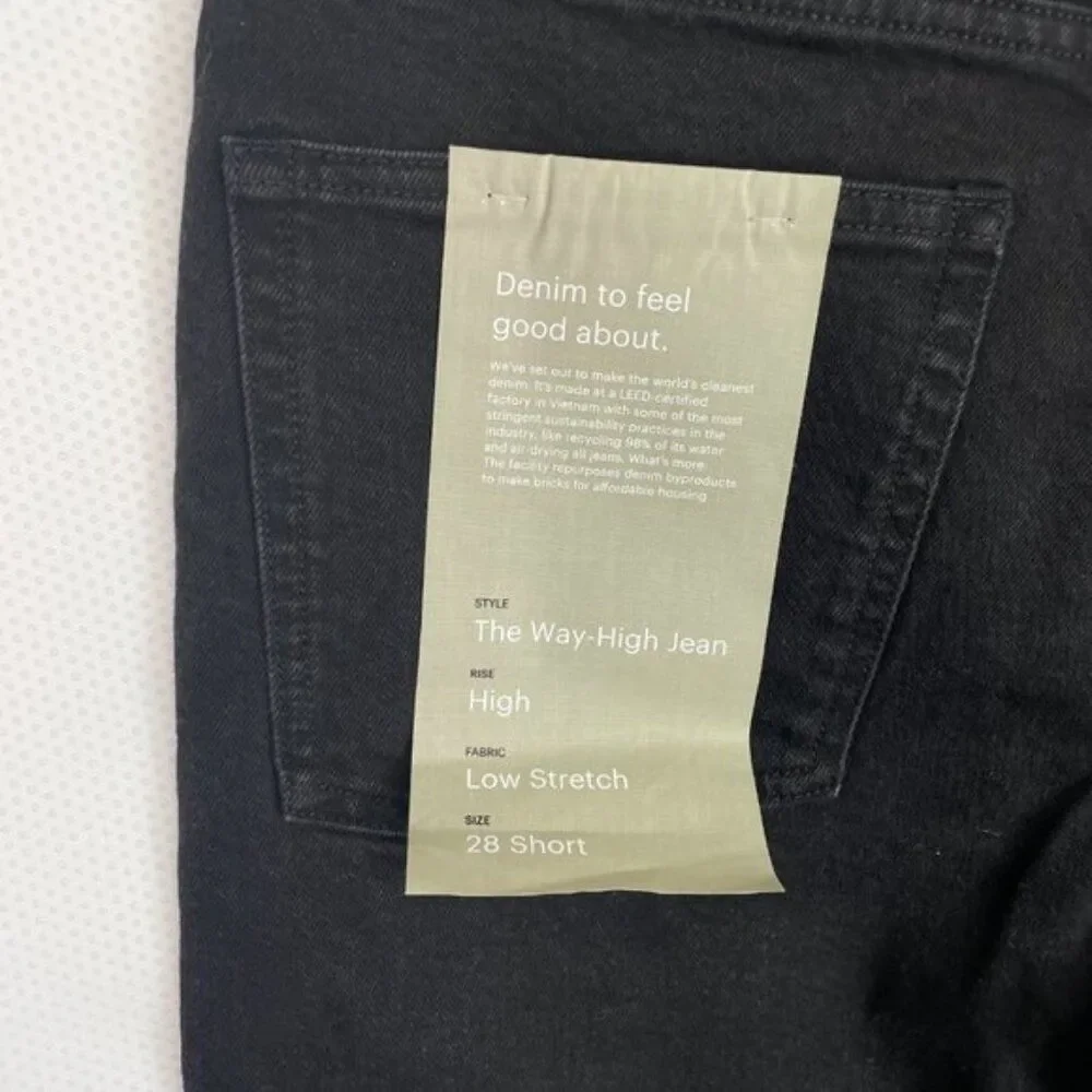 Everlane The Way High Straight Leg Organic Cotton Jean Coal Black Short 28